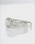 Solid 925 Sterling Silver Solitaire Princess-Cut Square Pave Wedding Pinky Ring