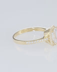 14K Yellow Gold Emerald-Cut Halo Engagement Ring With Side Stones