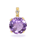 14k Yellow Gold Purple Amethyst Gemstone And Diamond Pendant Necklace