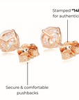 14k Rose Gold Zirconia Solitaire Stud Earrings, Pushback