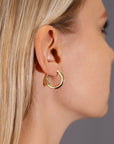 14K Yellow Gold Flat Design Hoop Earrings