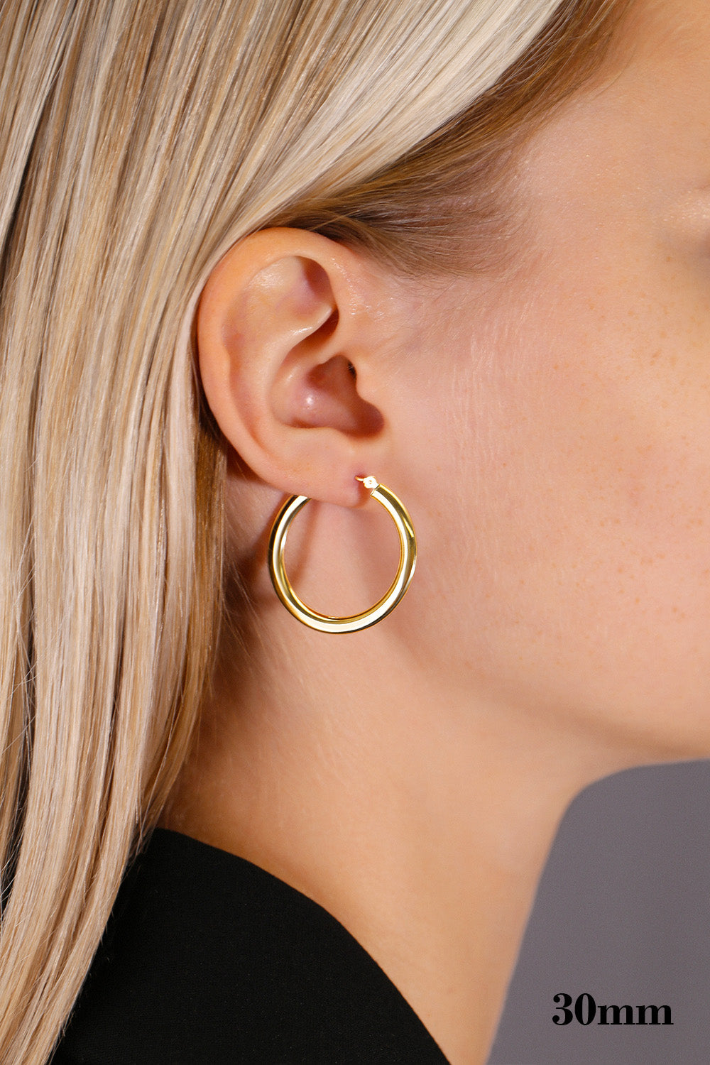 14K Yellow Gold Flat Design Hoop Earrings