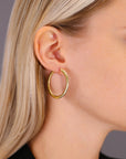 14K Yellow Gold Flat Design Hoop Earrings