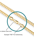 14k Gold Plated Miami Cuban Sterling Silver Chains, With Lobster Lock