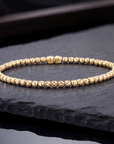 14K Gold Plated Diamond-Cut "Tiger" Bead Stretch Bracelet, Solid Sterling Silver