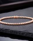 14K Rose Gold Plated Diamond-Cut "Tiger" Bead Stretch Bracelet, Solid Sterling Silver