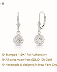 10k White Gold Sparkle Ball Dangle Earrings