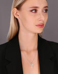 CZ Cross Charm Necklace, 0067 in Sterling Silver