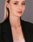 Solitaire and Halo Charm Necklace with CZ in Sterling Silver