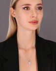 Solitaire and Halo Charm Necklace with CZ in Sterling Silver