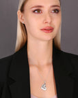 CZ Double Dangling Heart Charm Necklace in Sterling Silver