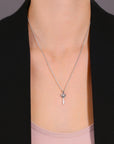 CZ Heart and Key Charm Necklace in Sterling Silver