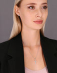 CZ Rounded Cross Charm Necklace in Sterling Silver