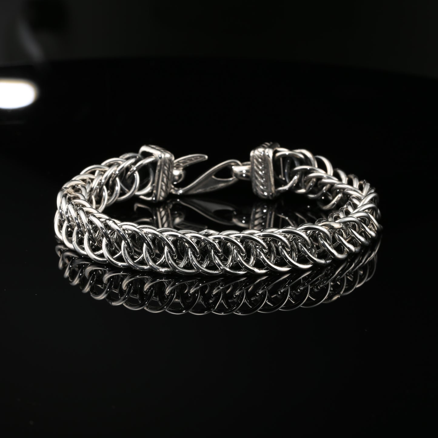 Sterling Silver Handmade Snake-Styled Byzantine Chain Bracelet. Unisex