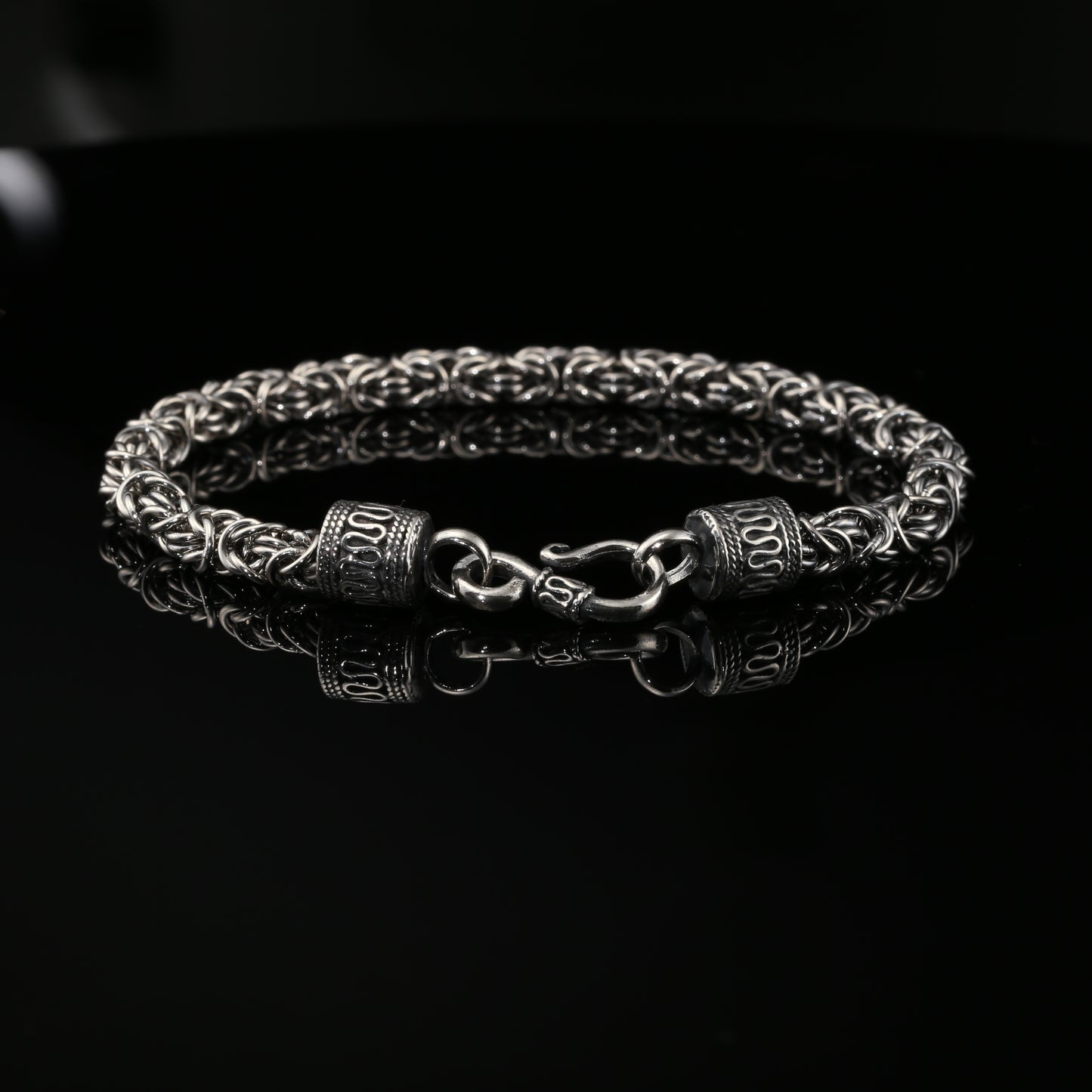 Dark Sterling Silver Handmade Byzantine Chain Bracelet with S-Hook Clasp. Unisex