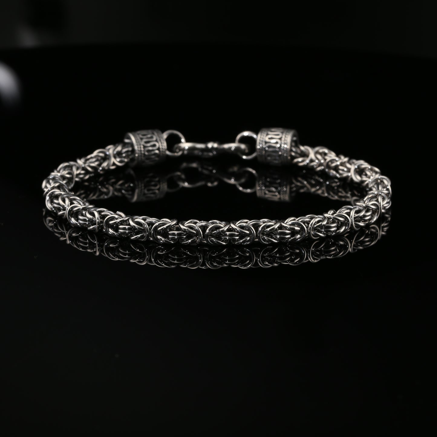 Dark Sterling Silver Handmade Byzantine Chain Bracelet with S-Hook Clasp. Unisex