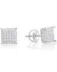 CZ Square Screw-back Stud Earrings, Unisex in Sterling Silver