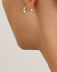 14k White Gold All Around Diamond Cut Hoop Earrings