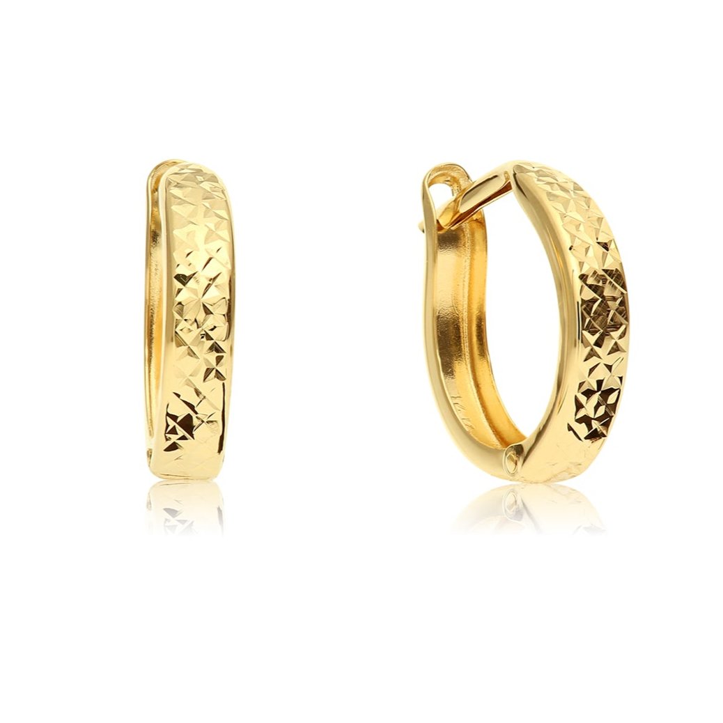 14K Gold Round Diamond-Cut Huggie Hoop Earrings