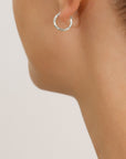 14k White Gold All Around Diamond Cut Hoop Earrings