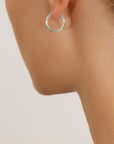 14k White Gold All Around Diamond Cut Hoop Earrings