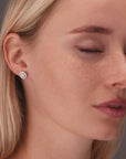 CZ Halo Flower Stud Earrings, 1974 in Sterling Silver