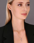CZ Budded Cross Charm Necklace in Sterling Silver
