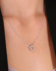 CZ Double Open Heart Charm Necklace in Sterling Silver