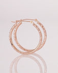 14k Gold X-Pattern Diamond-Cut Hoop Earrings, 1 Inch