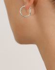 14k White Gold All Around Diamond Cut Hoop Earrings