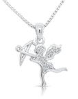 CZ Cupid Charm Necklace, Cherub Cupid in Sterling Silver