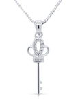CZ Royal Key Charm Necklace in Sterling Silver