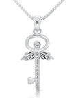 CZ Key Charm Necklace in Sterling Silver