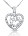 CZ Heart and Love Charm Necklace in Sterling Silver