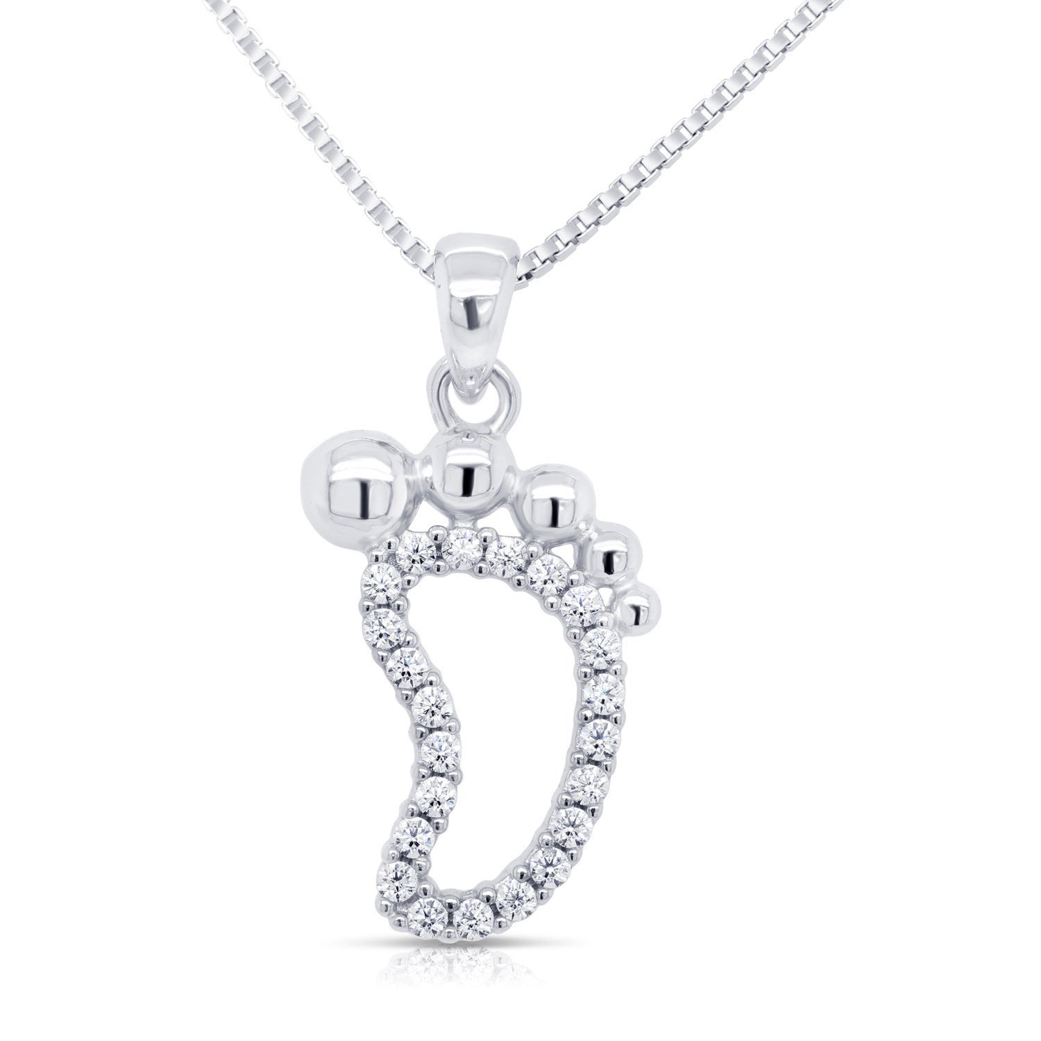 CZ Baby Foot New Mom Charm Necklace in Sterling Silver 16 inch