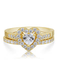 CZ Heart Engagement Ring Set, Gold Plated in Sterling Silver