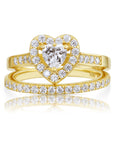CZ Heart Engagement Ring Set, Gold Plated in Sterling Silver
