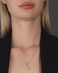 CZ Solitaire Teardrop Sunflower Charm Necklace in Sterling Silver