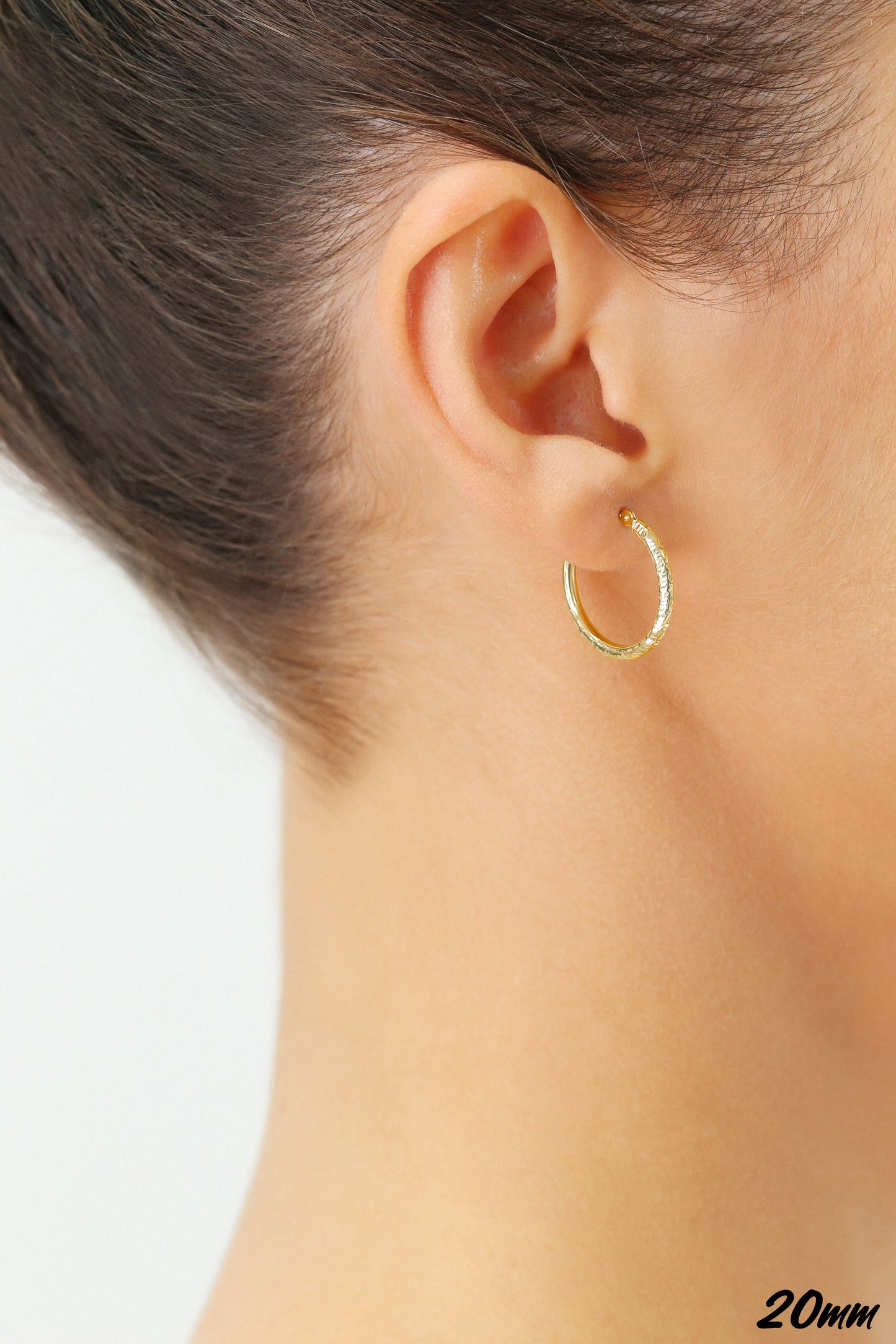 14K Yellow Gold Hoop Earrings with Hand Engraved Tornado Design