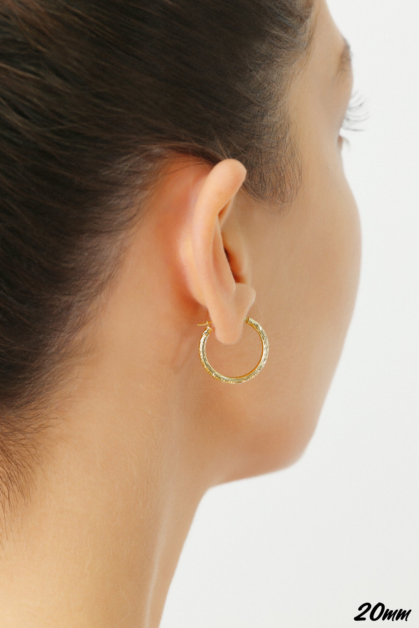 14K Yellow Gold Hoop Earrings with Hand Engraved Tornado Design