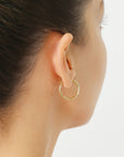 14K Yellow Gold Hoop Earrings with Hand Engraved Tornado Design, 2mm Thin, All Sizes