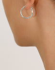 14k White Gold All Around Diamond Cut Hoop Earrings