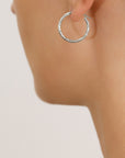14k White Gold All Around Diamond Cut Hoop Earrings