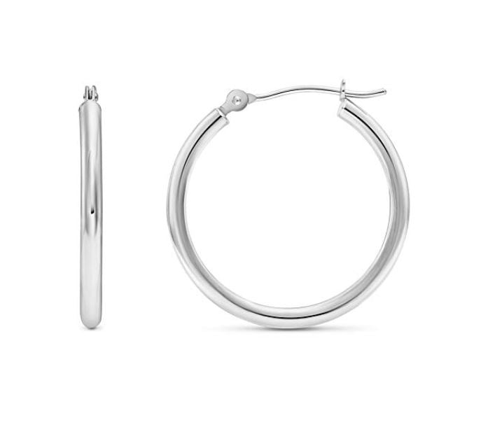 14k White Gold Classic Hoop Earrings, 2mm