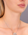 Round Necklace With Unique CZ Design in Sterling Silver