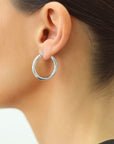 Sterling Silver Classic Round Chunky Hoop Earrings, 3mm