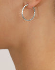 14k White Gold All Around Diamond Cut Hoop Earrings