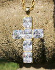 CZ Large Mens Cross Charm Necklace in Sterling Silver