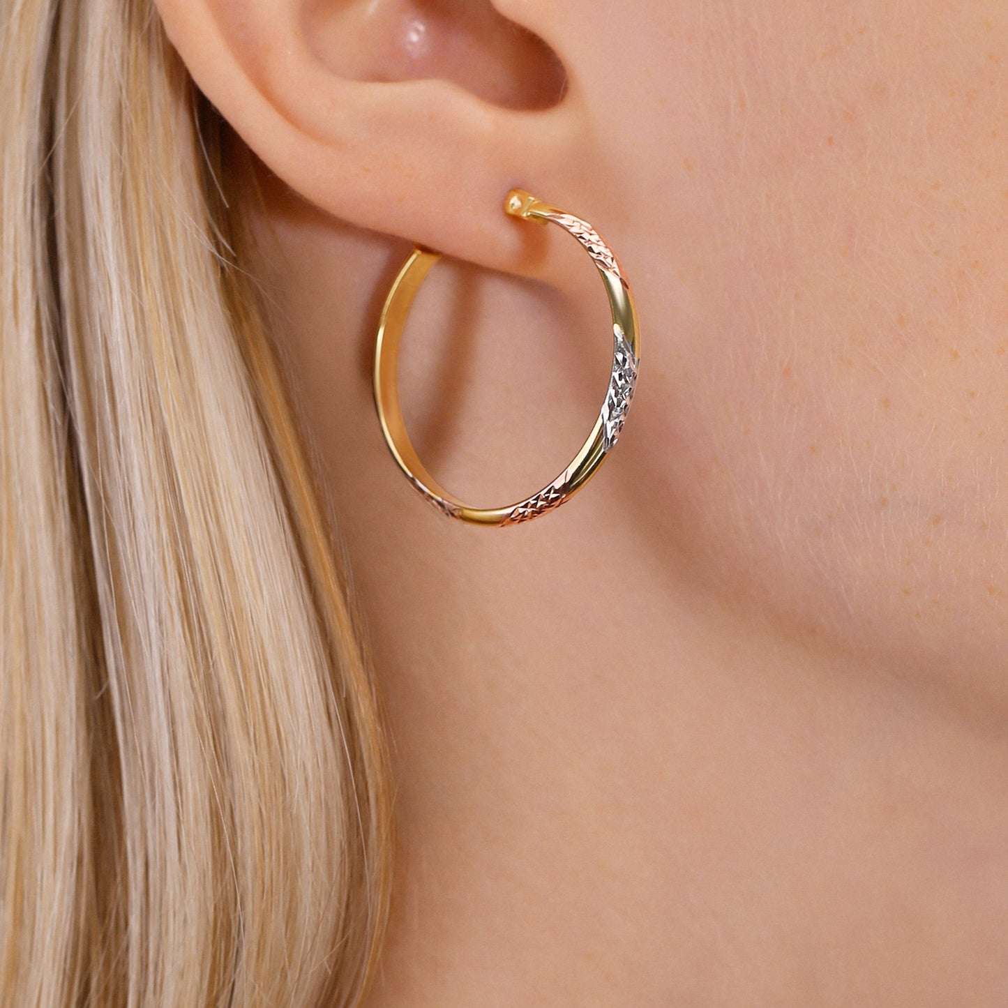 Tricolor Hoop Earrings - Sterling Silver Round Hoops
