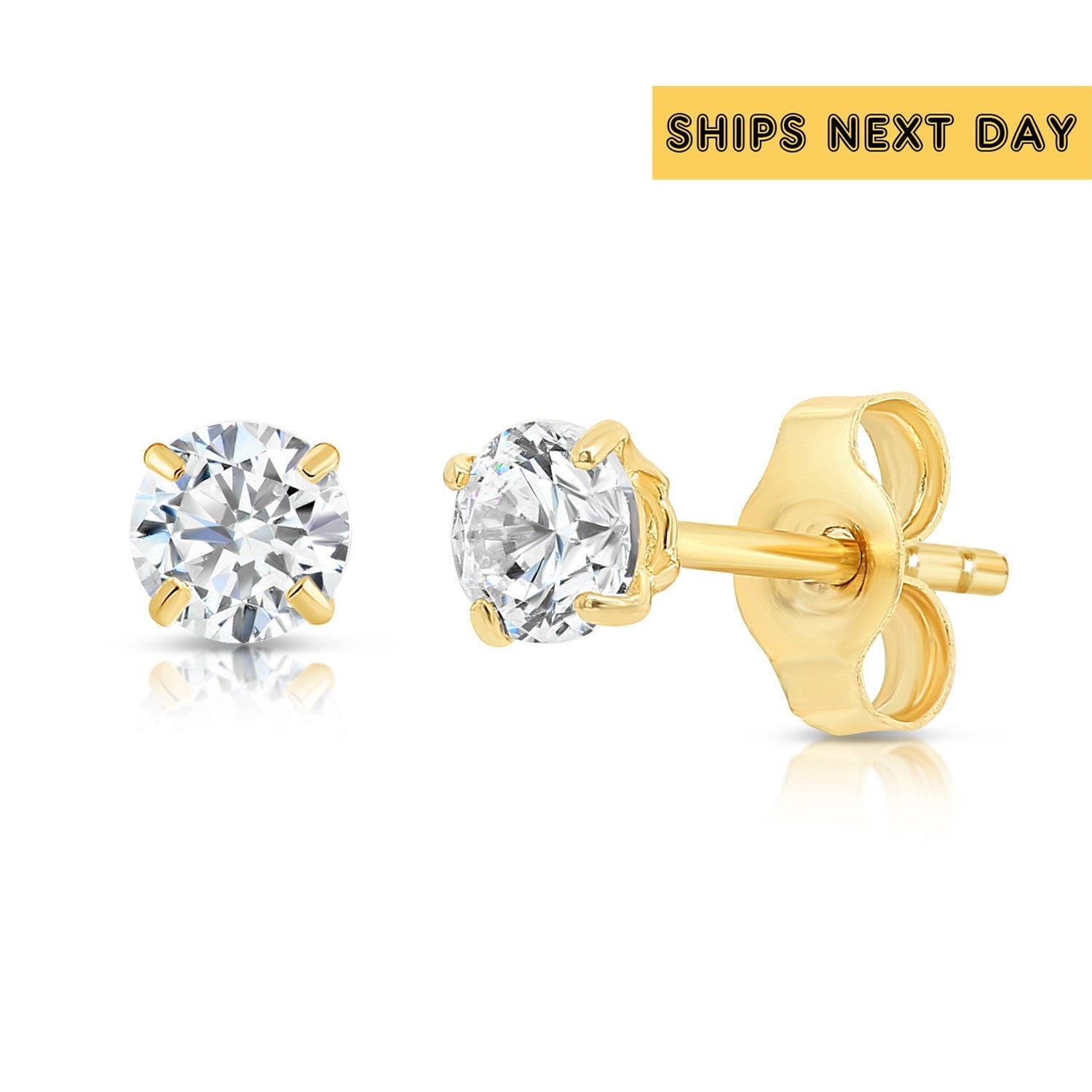 Bundle Set of 3 14k Yellow Gold Solitaire Stud Earrings Pushback